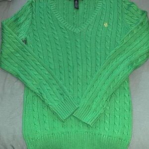 Lauren Ralph Lauren Vibrant Green V-Neck Sweater